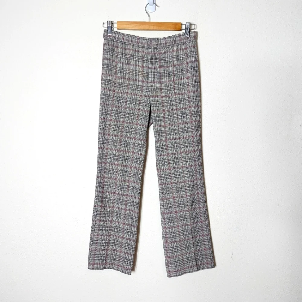 Isabel Marant Plaid Pant Gray Pink Woven Cotton Cropped Straight - Picture 2 of 11